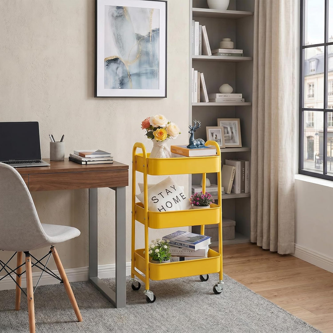 DOEWORKS Aufbewahrungswagen 3-Etagen Metall Utility Cart Rollwagen Organizer Wagen mit Rädern für Kü