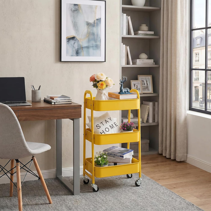 DOEWORKS Aufbewahrungswagen 3-Etagen Metall Utility Cart Rollwagen Organizer Wagen mit Rädern für Kü
