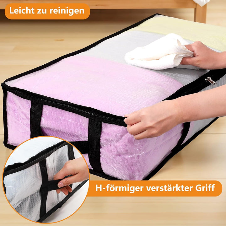 4 Stück 60L Unterbett Aufbewahrungsbox mit Deckel, Transparente Unterbettkommode Faltbare Aufbewahru