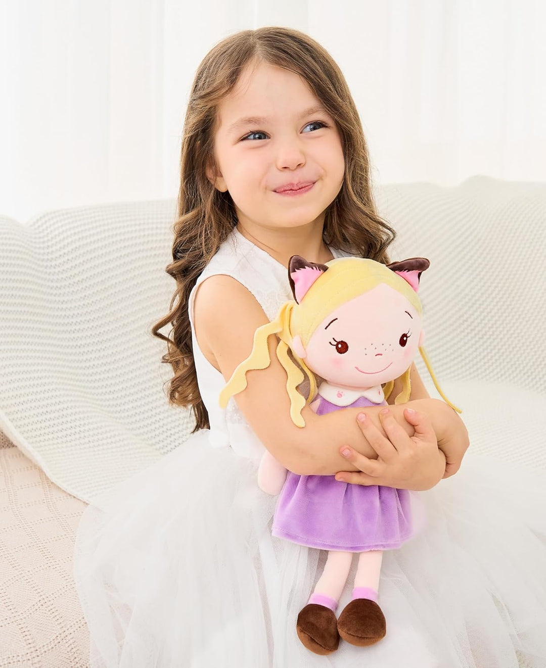 GAGAKU Weiche Stoffpuppe 40cm Schutzengel Puppen, Taufgeschenk für Baby Mädchen Kuscheltier Glücksbr