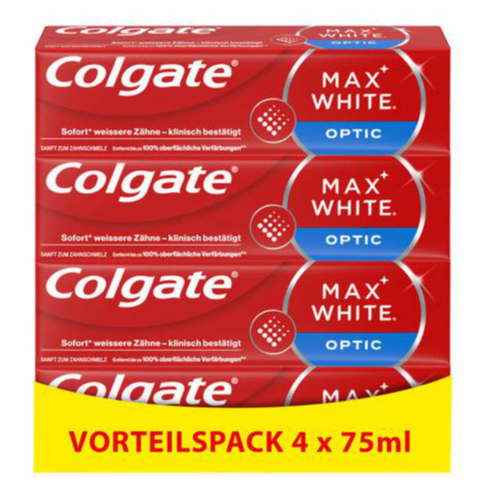 Colgate Max White Optic Zahncreme 4x75 ml | Colgate Zahnpasta entfernt bis zu 100% der Oberflächenve