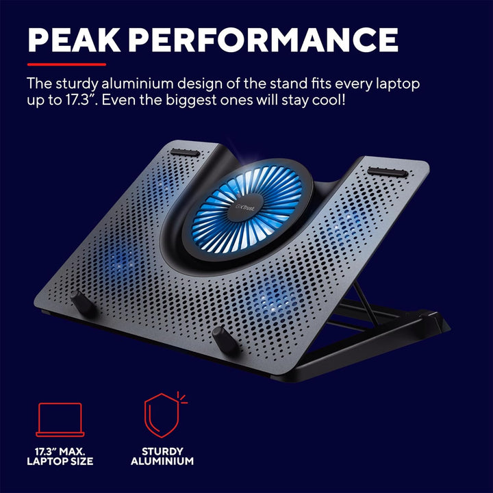 Trust Gaming Laptop Kühler GXT 1125 Quno Cooling Pad, Cooler Ständer, LED-Beleuchtung, 5 Lüftern, Ve