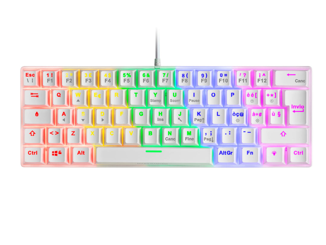 MARSGAMING Gaming MK60 Weiss, Mechanische Tastatur FRGB, Antighosting, Switch Mechanischer Braun, It