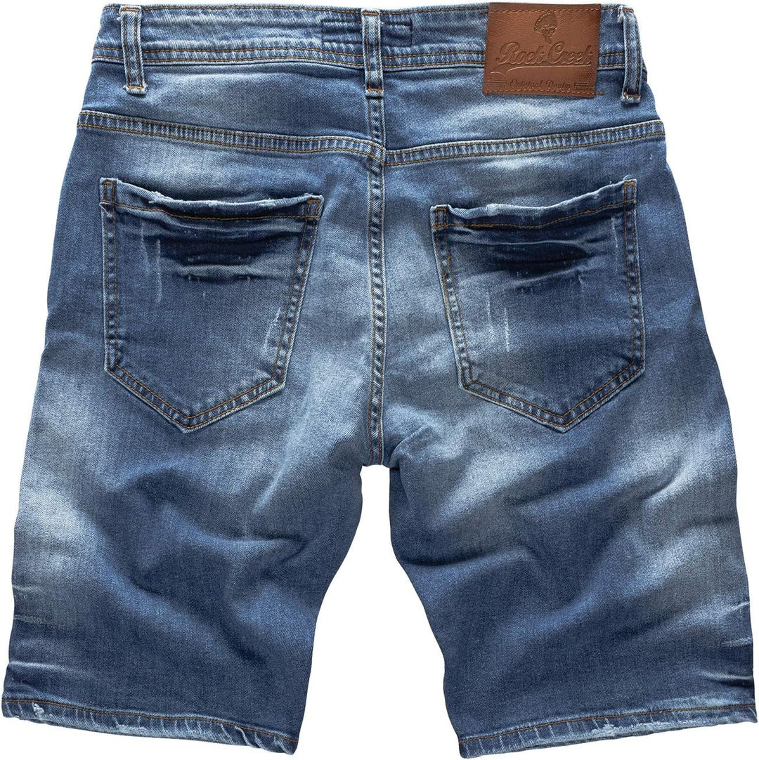 Rock Creek Herren Shorts Jeansshorts Denim Stretch Sommer Shorts Regular Slim M23 29W Destroyed Blau