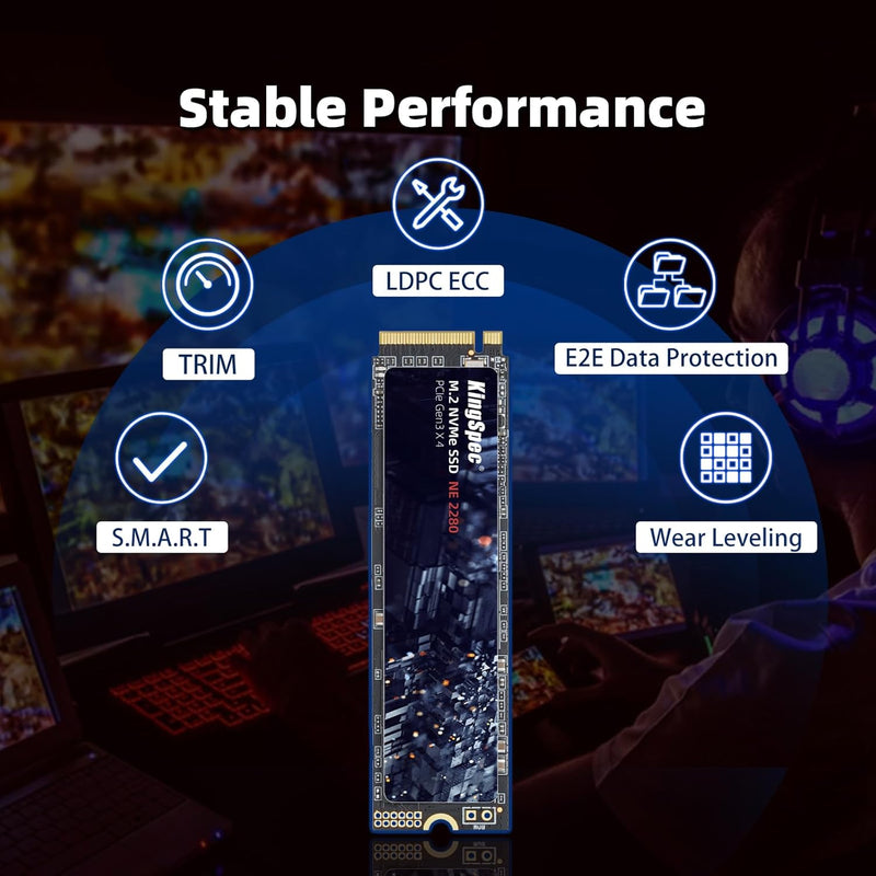 KingSpec SSD 256GB, M.2 NVMe Gen3x4 SSD 2280 - Bis zu 2400MB/s, Internes Solid State Drive mit 3D NA