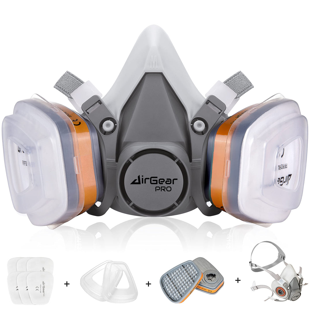 AirGearPro M-500 Atemschutzmaske mit A1P2 Filter, Gasmaske Staubfilter für Lackieren, Arbeiten, Schl