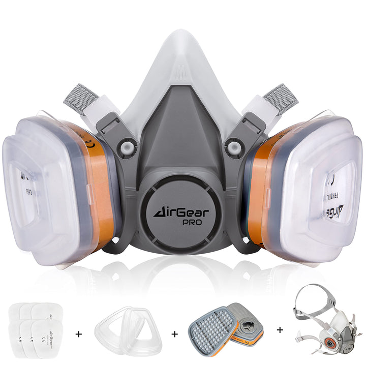 AirGearPro M-500 Atemschutzmaske mit A1P2 Filter, Gasmaske Staubfilter für Lackieren, Arbeiten, Schl
