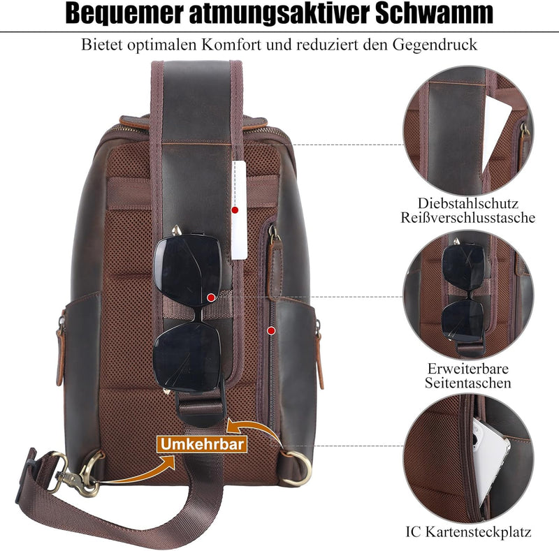 TIDING Herren Taschen Sling Bag Crossbody Leder Schultertasche Rucksack Umhängetaschen Herren für Re