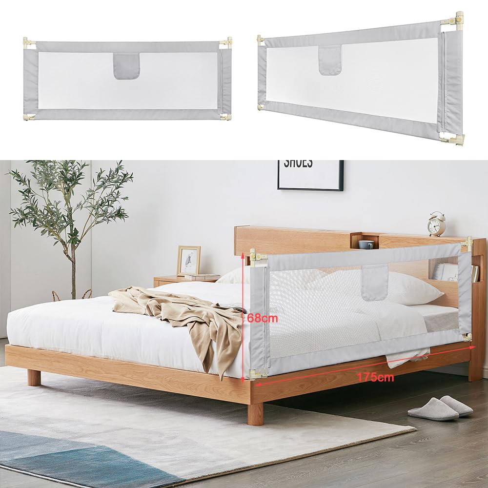 Supfine Bettgitter für Kinder, Bettgitter für Kinder, 150 cm, Bettschutzgitter, höhenverstellbar (70