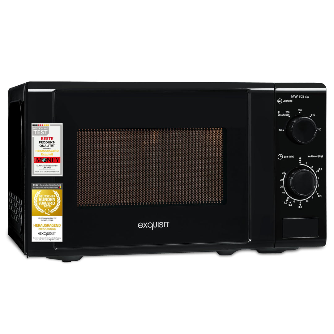 Exquisit Mikrowelle MW 802 sw | 700 W Leistung | 20 L Garrraum | kompakte Mikrowelle | platzsparend