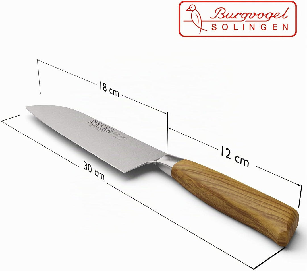 Burgvogel Solingen Santokumesser 18 cm geschmiedet Olivenholz, Oliva Line, rostfrei, deutsches Japan