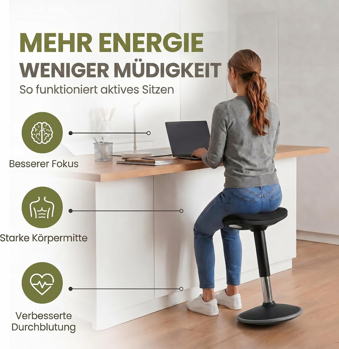 Ergonomischer Stehhocker höhenverstellbar in 3 Grössen - Wackelhocker mit Schwingeffekt - Rutschfest