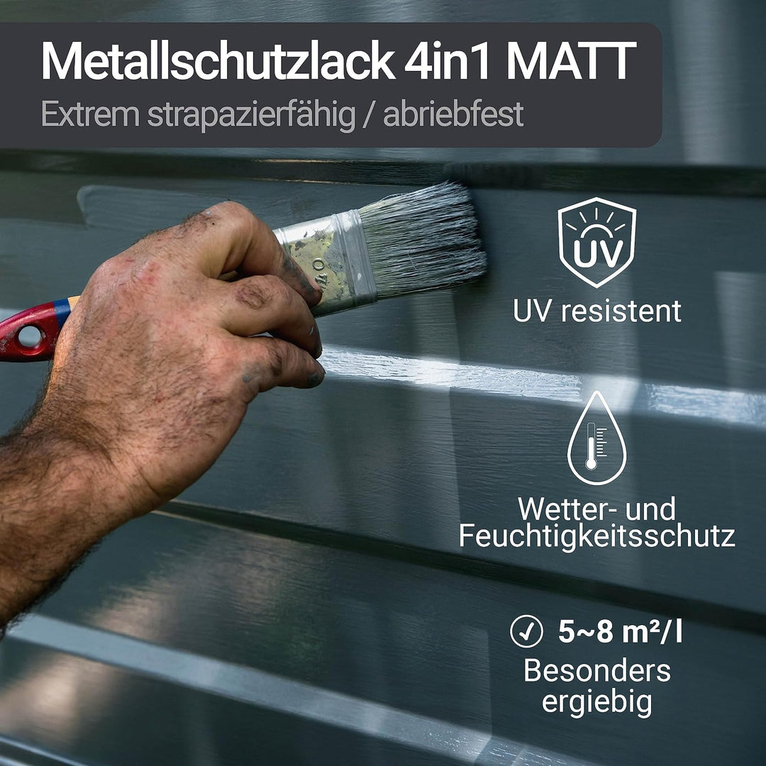 WO-WE Metallschutzlack 4in1 Metalllack Metallfarbe Metallschutzfarbe MATT W909 Anthrazitgrau - 2.5L