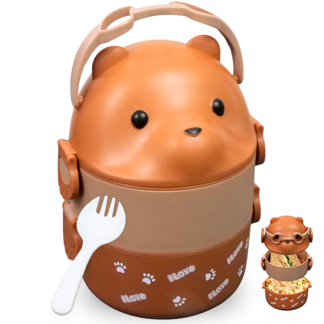 Kinder Lunchbox „Lou“ 1200ml, 2 Etagen mit Besteck und Fächern, Premium Dose süss, BPA-freie Brotdos