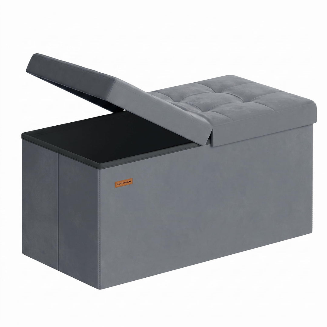 SONGMICS Sitzbank mit Stauraum, klappbare Sitztruhe, 38 x 76 x 38 cm | Aufbewahrungsbox, Deckel klap