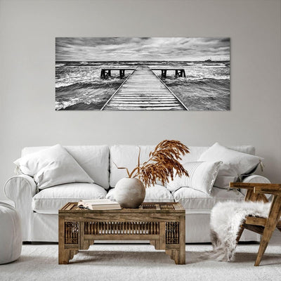 Wandbilder Dekoration Wohnzimmer Brücke Meer Welle Panorama Bilder auf Leinwand 120x50cm Leinwandbil