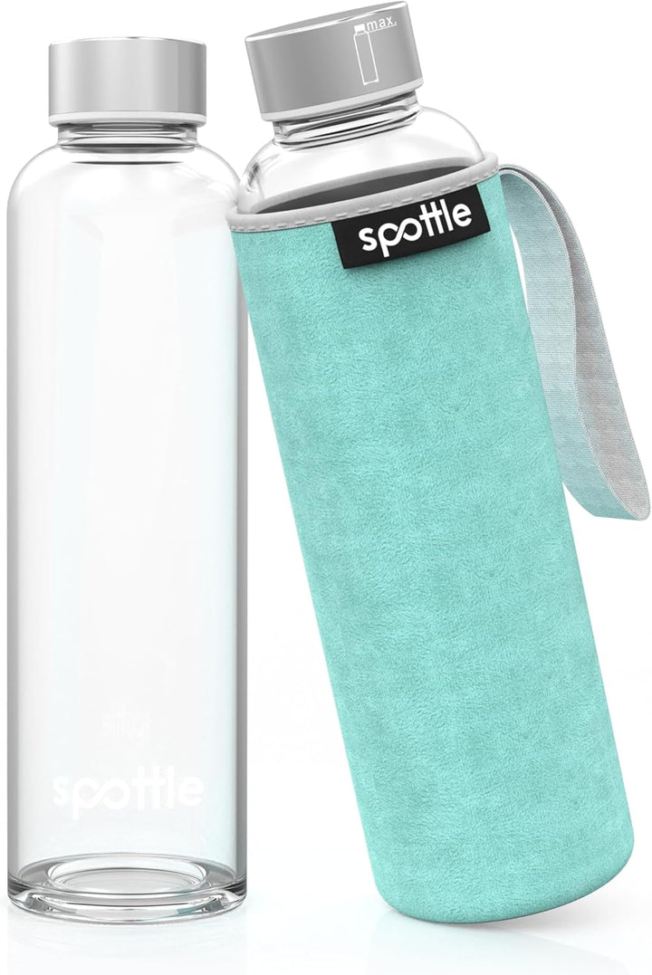 spottle Trinkflasche aus Glas 1l - Glasflasche 500ml - 750ml - 1 liter mit Neoprenhülle - Schutzhüll