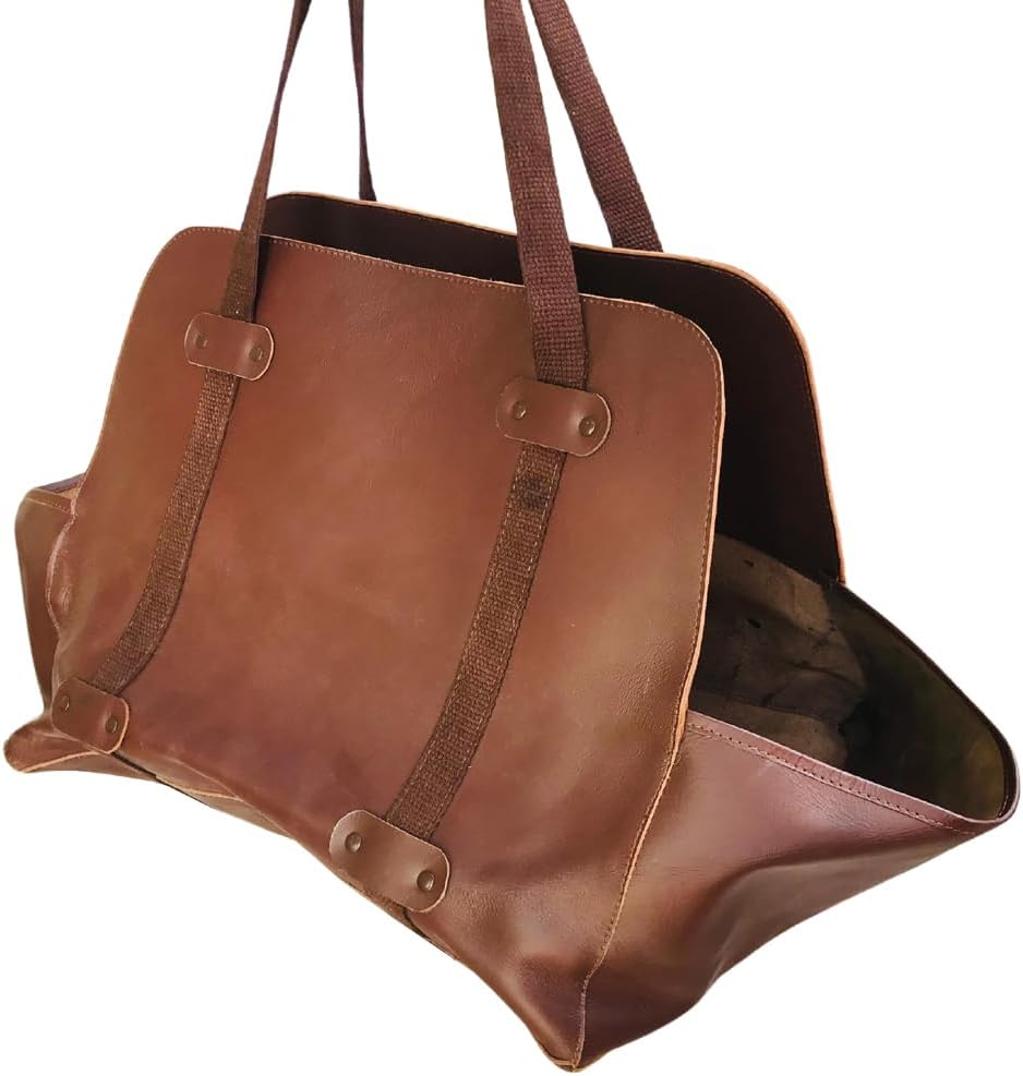 REWON Holzträger - Leder Brennholzträger, brennholzkorb, Kaminholz Holzkorb Brennholztasche, Kaminho