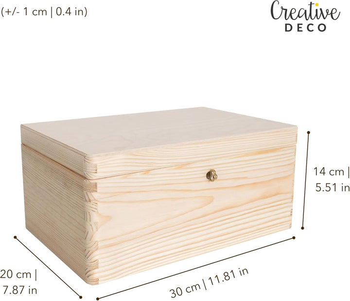Creative Deco Holzkiste mit Deckel und Schlüssel | 30 x 20 x 14 cm (+/-1cm) | Weihnachten Erinnerung