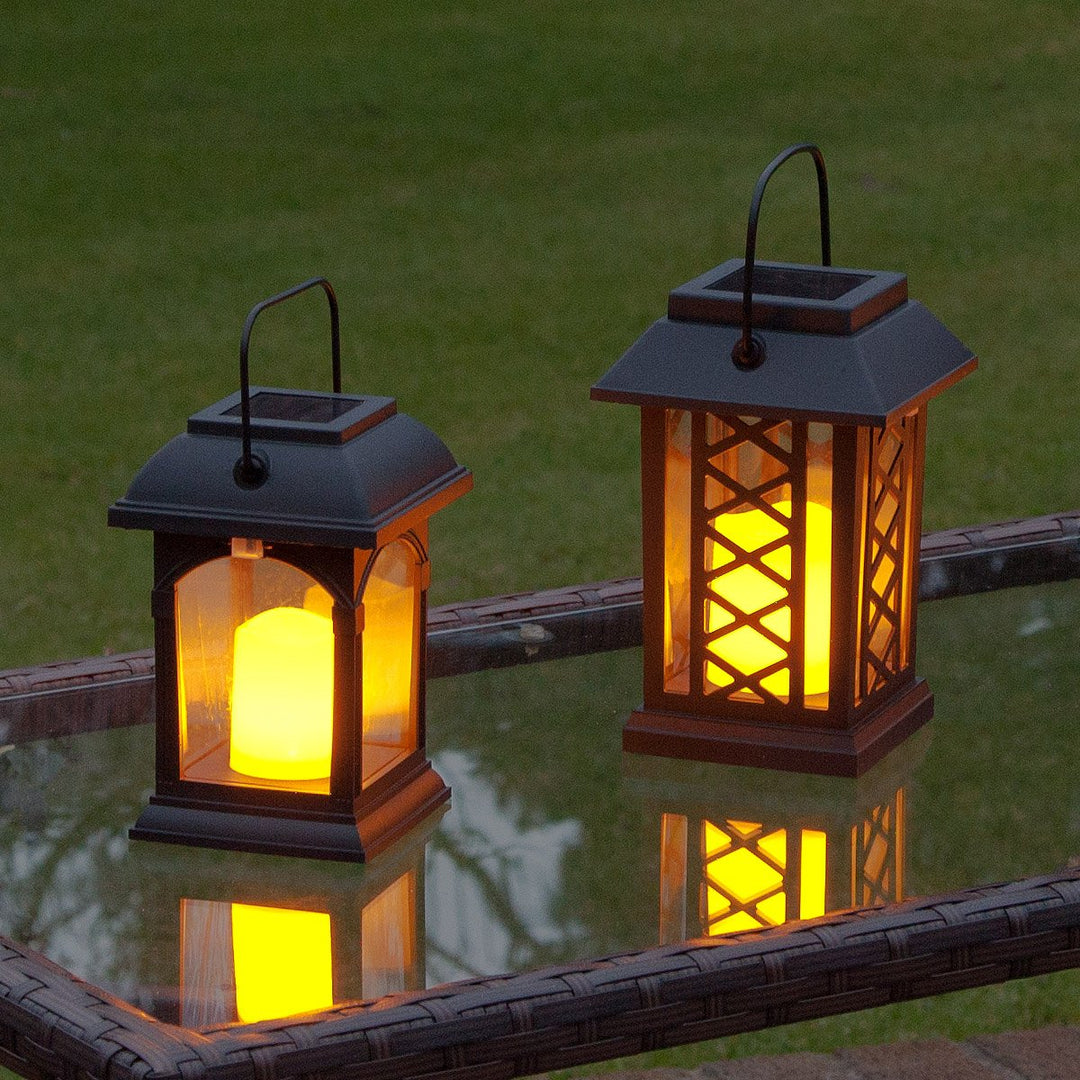Festive Lights 2-er Set: Schwarze Solar Laternen mit LED Kerzen und täuschend echt wirkenden Flacker