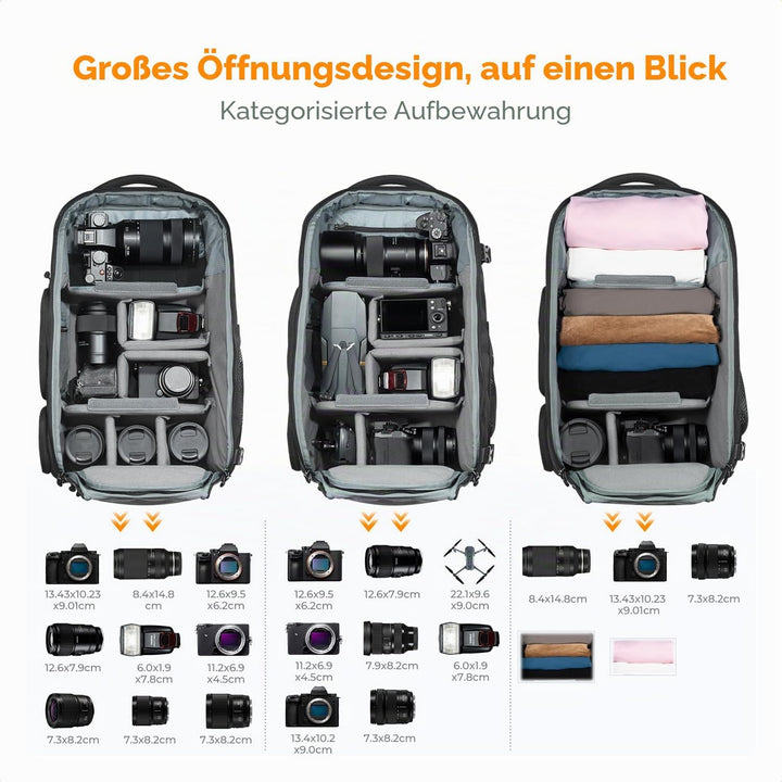 K&F CONCEPT Fotorucksack Gross Kamerarucksack 30L Wasserdicht Camera Backpack mit Regenschutz für DS