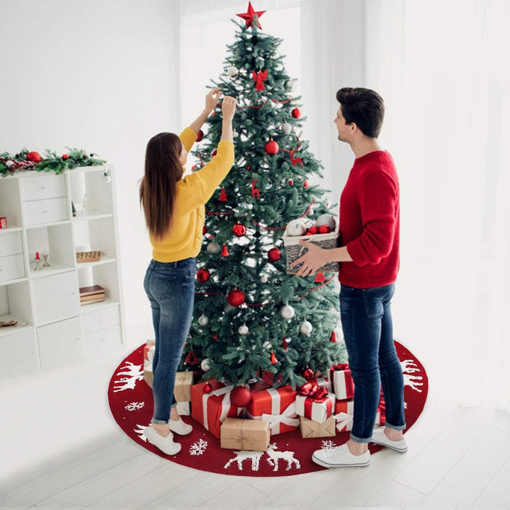 LOMOHOO Weihnachtsbaum-Rock 122cm gestrickt 3D-Elch-Weihnachtsbaum-Unterlage,Rustikaler roter Baumro