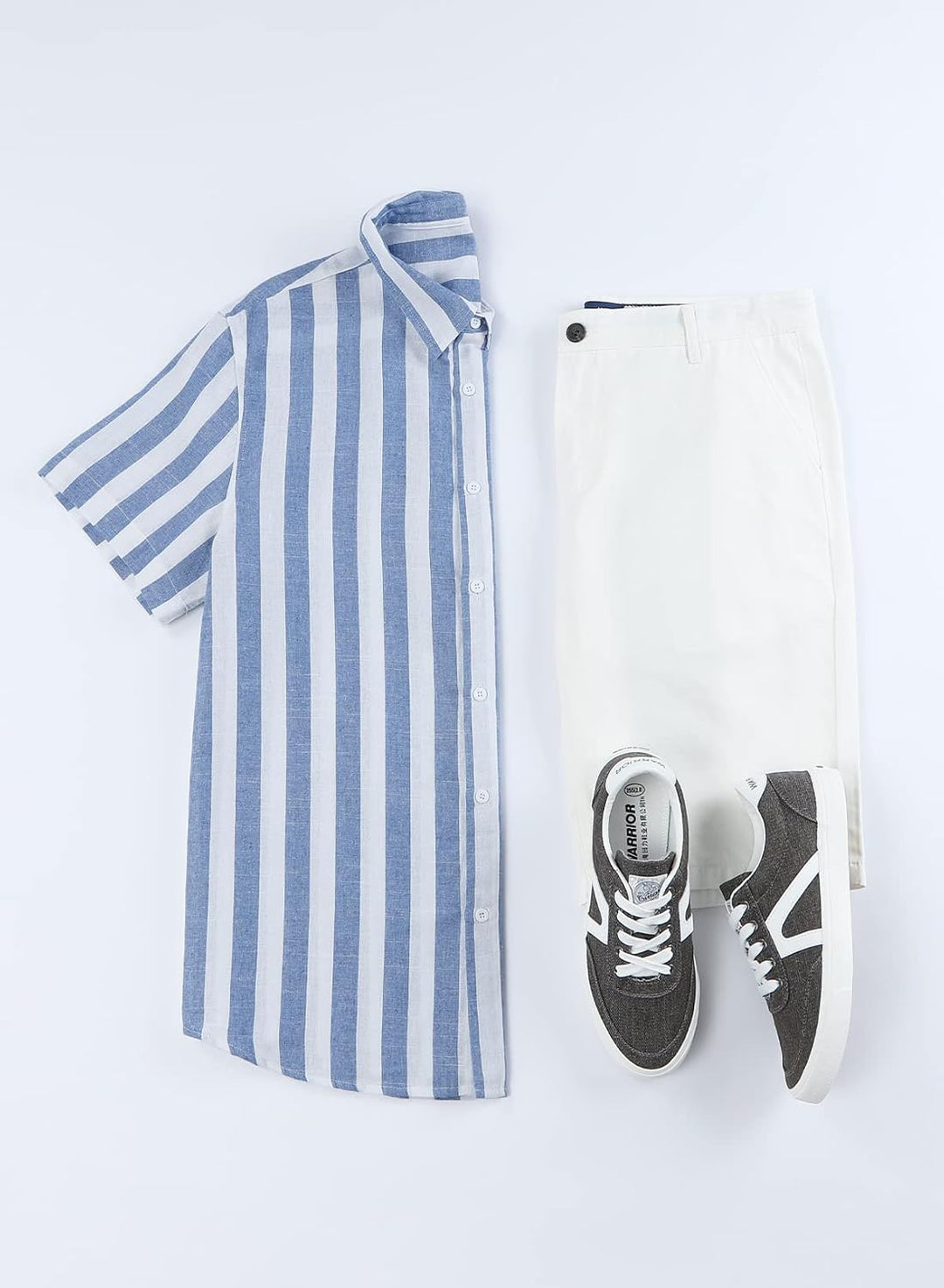 Meilicloth Gestreiftes Hemd Herren Kurzarm Freizeithemd Sommer Casual Regular Fit A Himmelblau Weiss