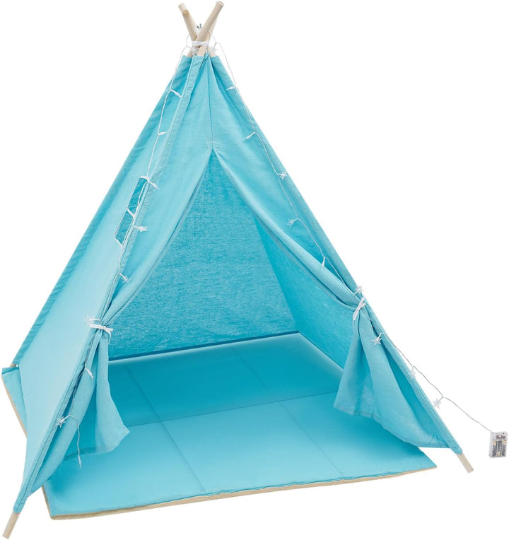Tipi Zelt für Kinder, Spielzelt Kinder mit weicher Matte &amp; Lichterkette, 1,4m hohes Kinderzelt aus B