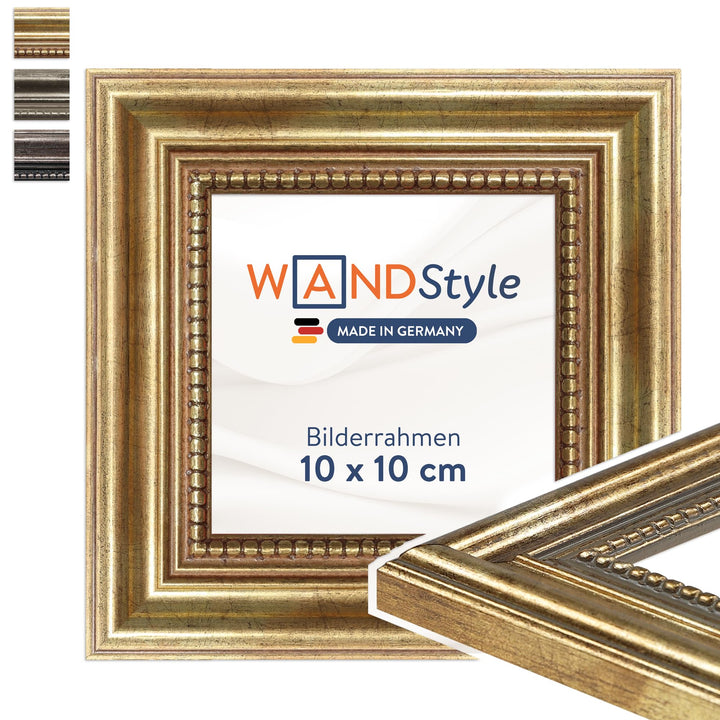 WANDStyle Bilderrahmen 10x10 Vintage, Bilderrahmen Gold Holz, hochwertiger Holzbilderrahmen Antik, P