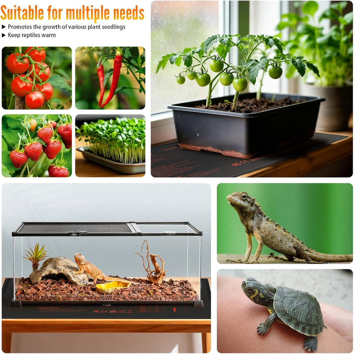 SWAWIS Heizmatte für Pflanzen 65W 52,7x25,4cm Wärmematte Set mit 5-42℃ Thermostatregler für Zimmerge