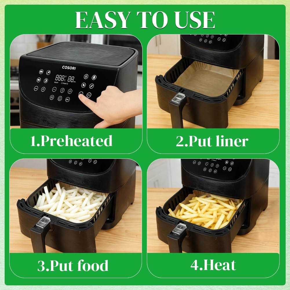 BYKITCHEN 100 Stück Airfryer Backpapier für Philips 6.2L/COSORI 5.5L,6L,6.2L, 20cm-24cm, Heissluftfr