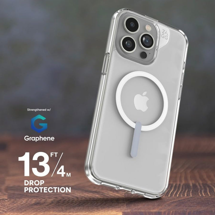 ZAGG Crystal Palace Schutzhülle für Apple iPhone 15 Pro, MagSafe,4 m Fallen, kabelloses Laden, Graph