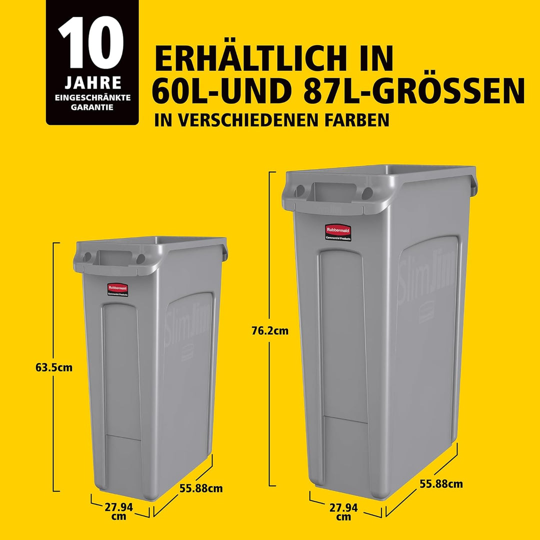 Rubbermaid Commercial Products FG354060GRAY Slim Jim Recyclingbehälter mit Lüftungskanälen, 87 L, B5
