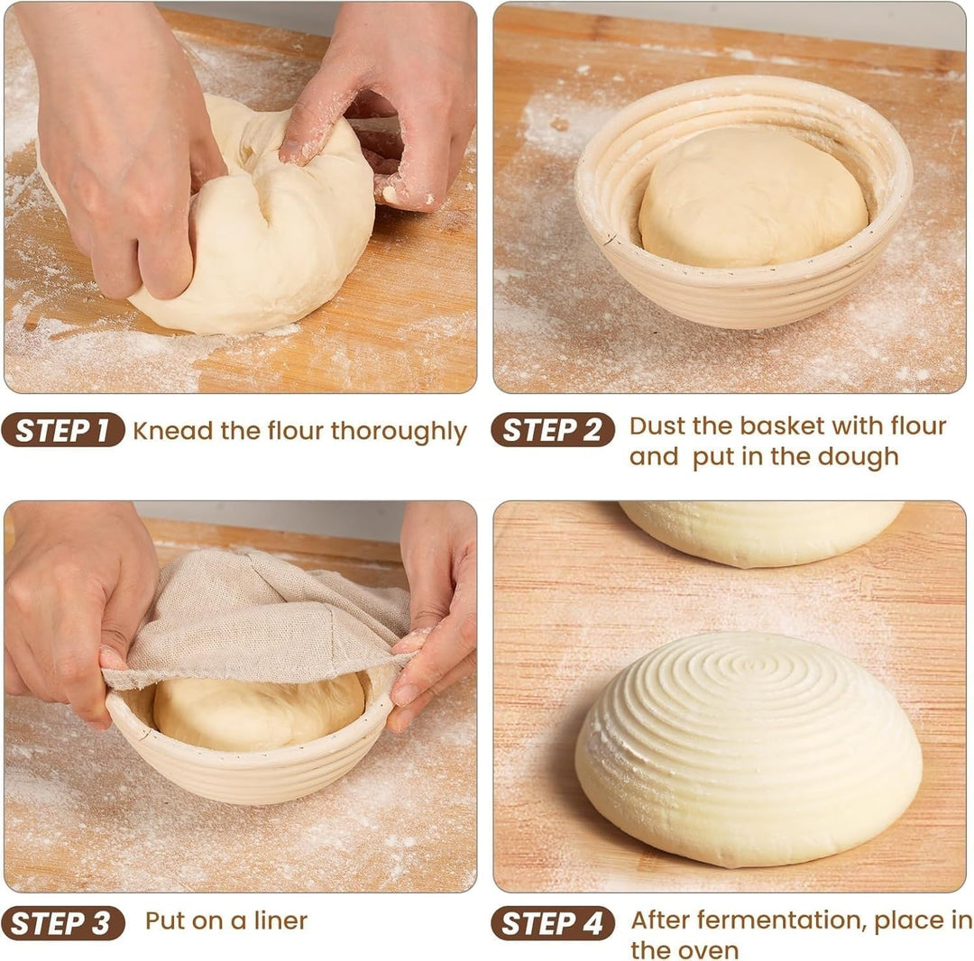 Brotgärkörbchen Set mit 6 Banneton-Korb, Teiggärschale, rund, Gärkörbe, handgefertigt, Rattankörbe,