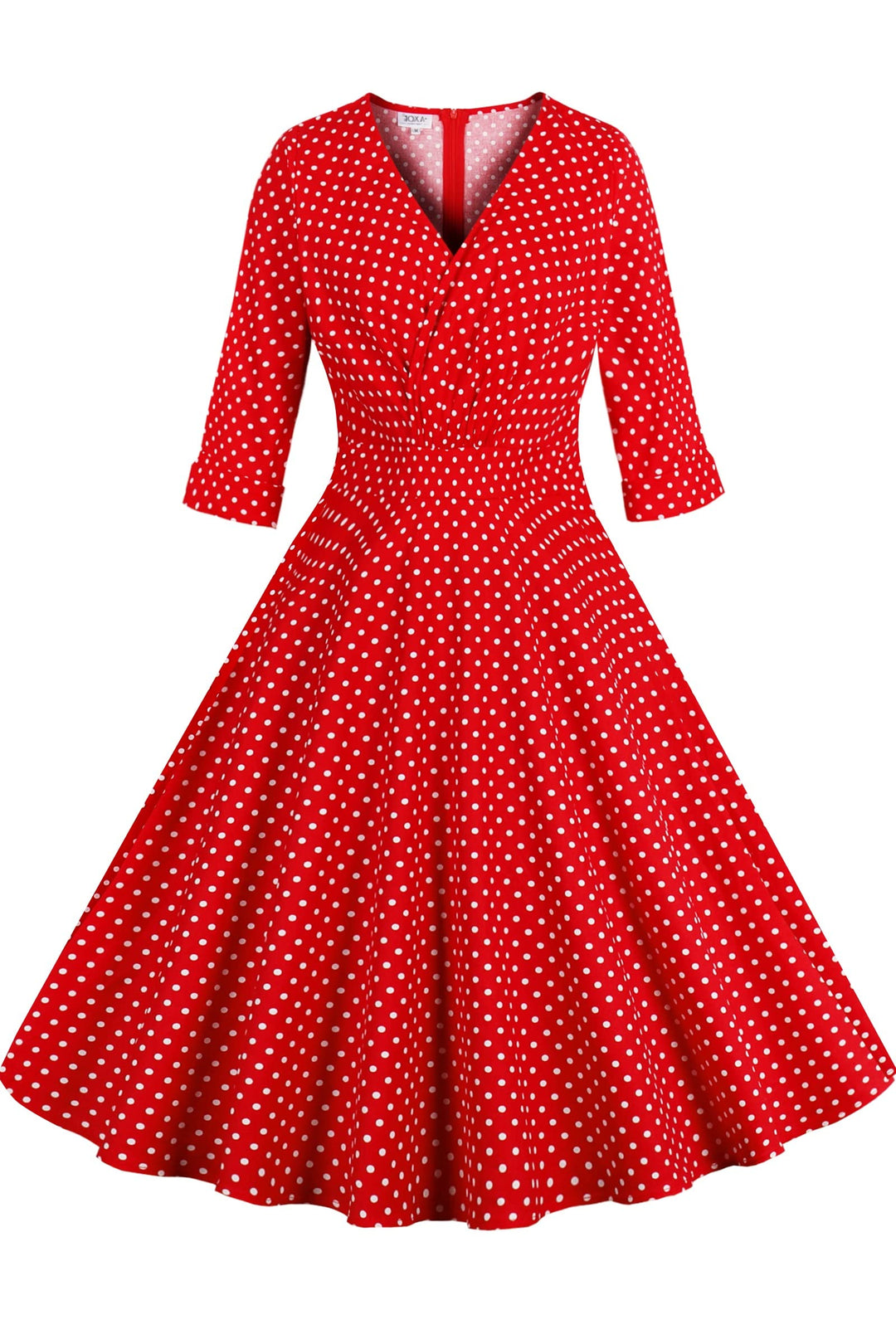 AXOE Damen 60er Jahre Kleid Cocktailkleid Abendkleid mit 3/4 Ärmel S Polka Dot Rot, S Polka Dot Rot