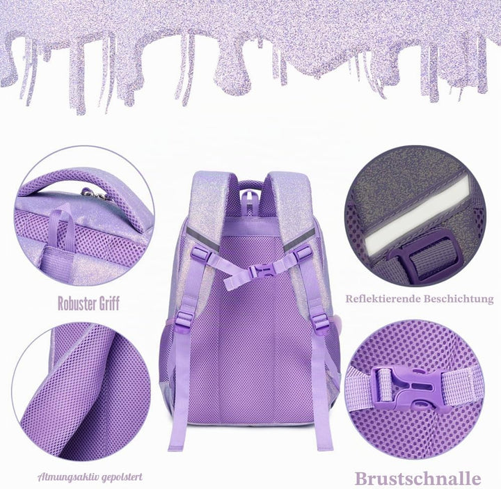 Kimwadalh Schultaschen Kinder Mädchen Rucksack Glitzer Kinerrucksack Schultaschen Set Bunte Schulruc
