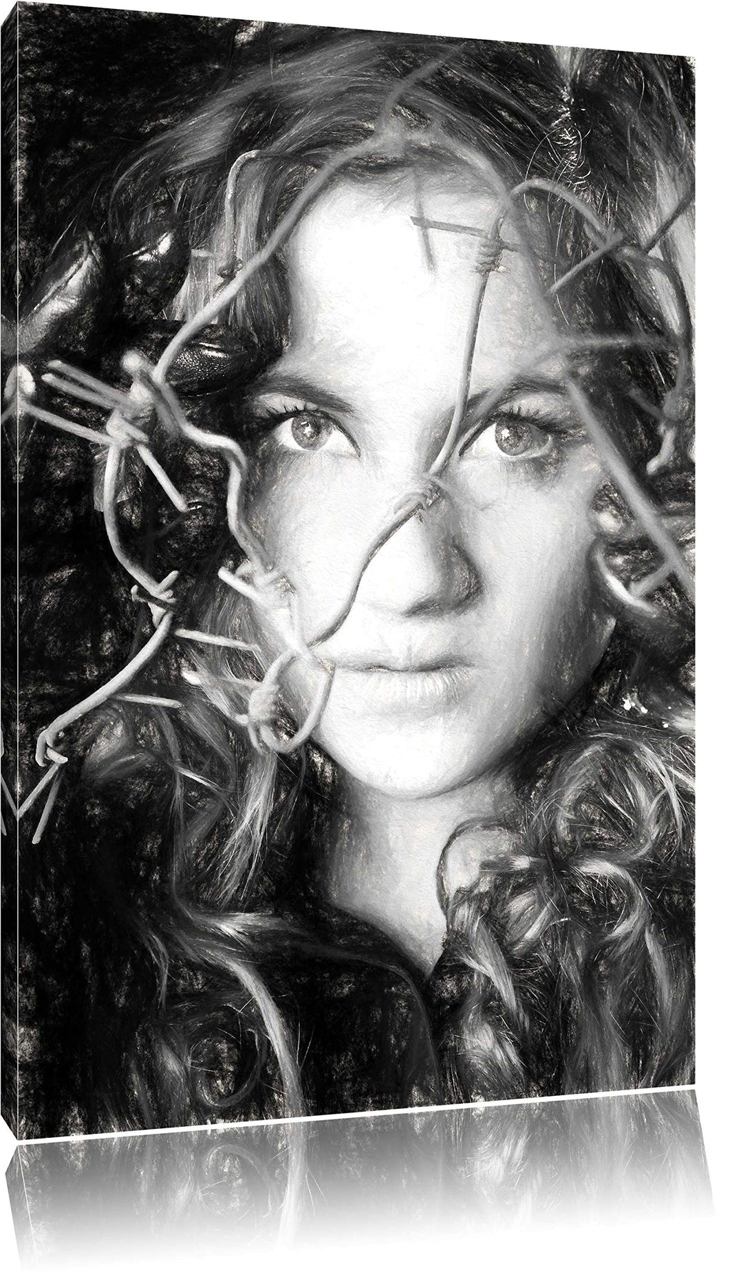 Pixxprint Sexy Girl mit Stacheldraht als Leinwandbild/Grösse: 100x70 cm/Wandbild/Kunstdruck/fertig b