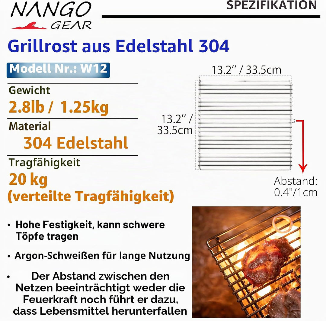 NANGOGEAR 304 Edelstahl 33 Zoll Grillrost Grillrost W12