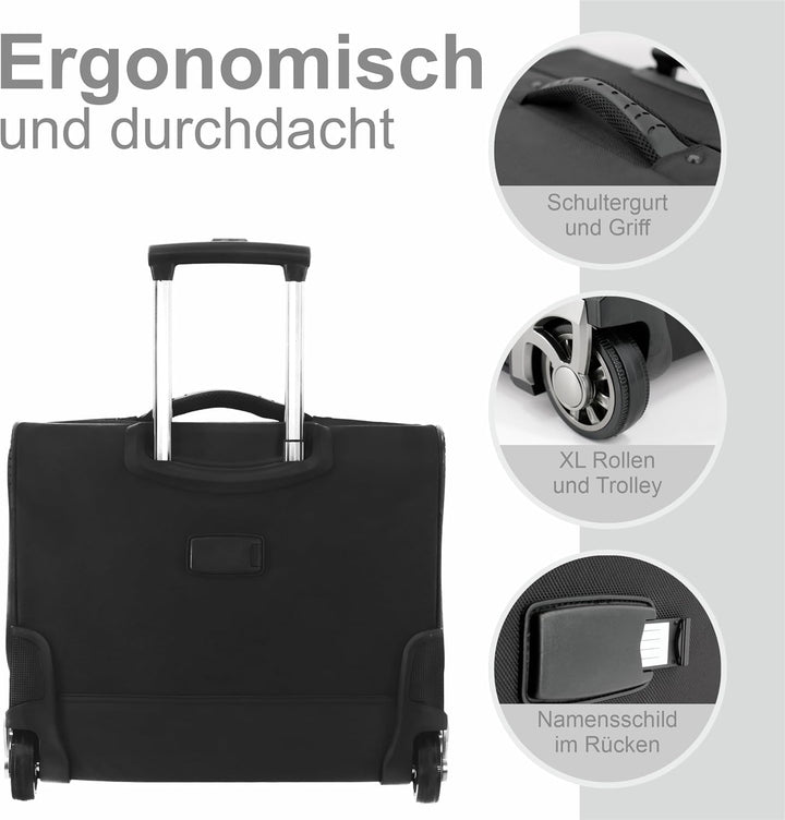 Aktenkoffer aus recyceltem Polyester in schwarz 46209 | für fünf Aktenordner, mit Rollen und Trolley