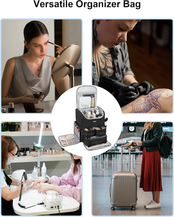 Relavel Makeup-Rucksack, grosse Make-up-Tasche mit 3 klaren Sets, Doppelwandige professionelle Kosme