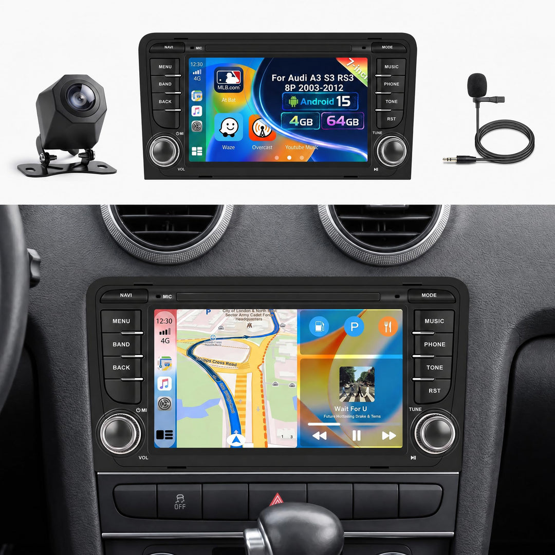 [4G+64G] Inefala Android 15 Autoradio für Audi A3 S3 RS3 8P 2003-2012 mit Wireless Carplay Android,