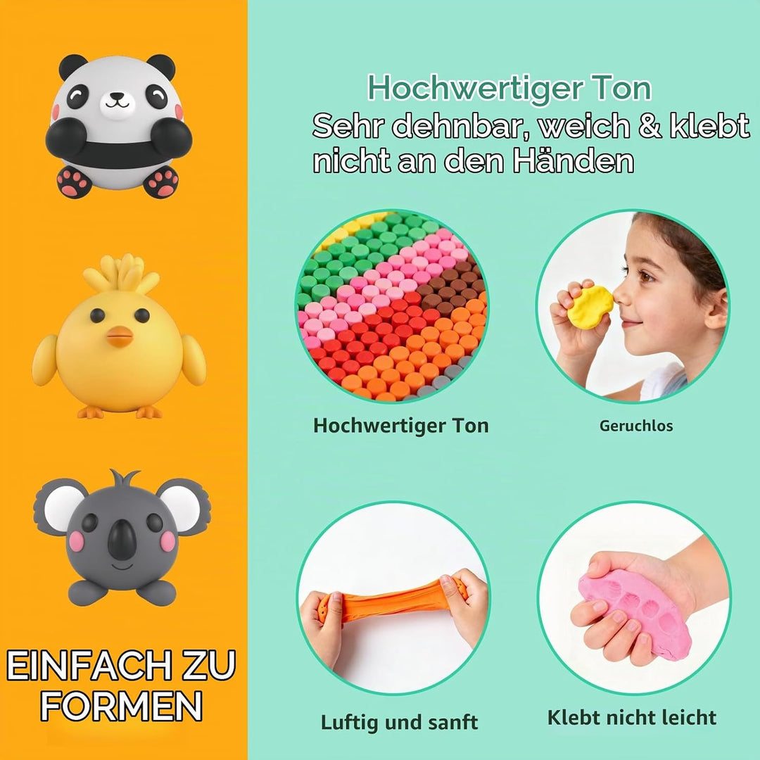 Lufttrocknendes Modellierknete Set für Kinder-10 Boxen Themen-Modellierknete mit Werkzeugen, Anleitu
