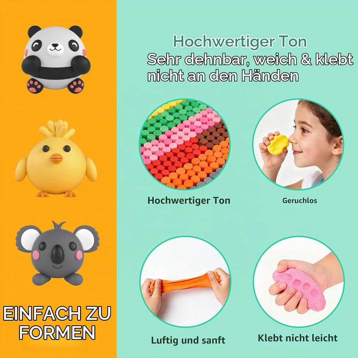 Lufttrocknendes Modellierknete Set für Kinder-10 Boxen Themen-Modellierknete mit Werkzeugen, Anleitu