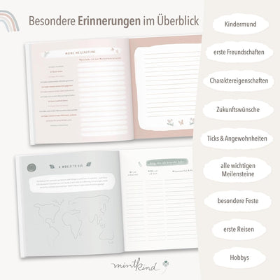 mintkind® "Meine Kindheit" Erinnerungsalbum Beige + Sticker Set I deine ersten 10 Jahre I Fotoalbum