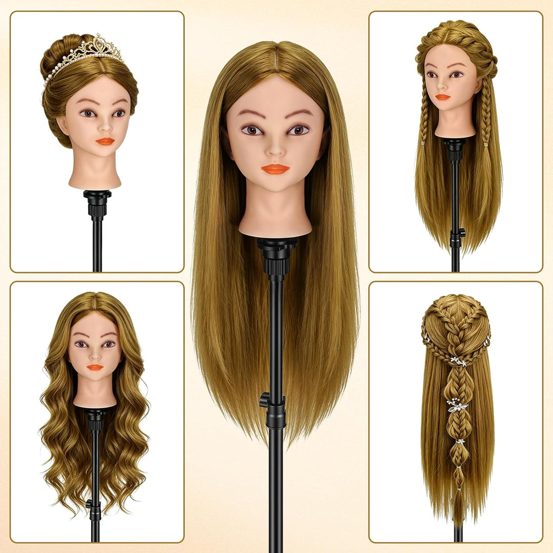 TwoWin Friseurkopf mit Haaren, 26 Zoll (66 cm) 80% Echthaar Mannequin Kopf, Trainingskopf für Stylin