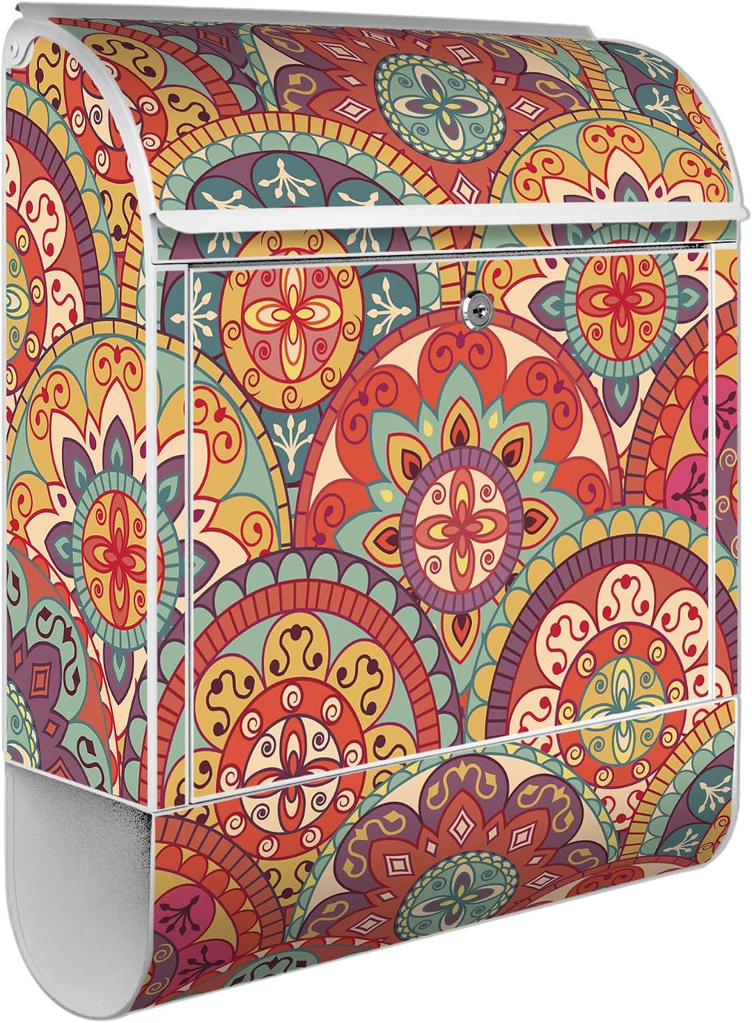 banjado® Design Briefkasten mit Motiv Rosetten 39x47x14cm &amp; 2 Schlüssel - Briefkasten Stahl weiss mi