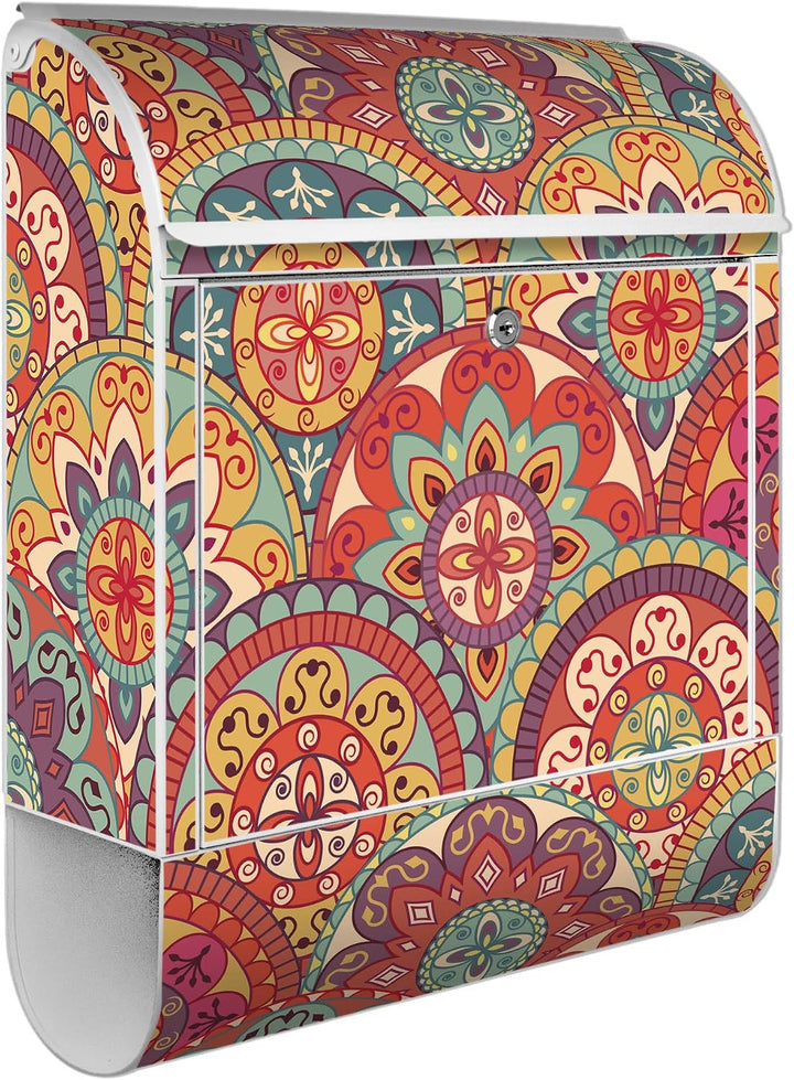 banjado® Design Briefkasten mit Motiv Rosetten 39x47x14cm &amp; 2 Schlüssel - Briefkasten Stahl weiss mi