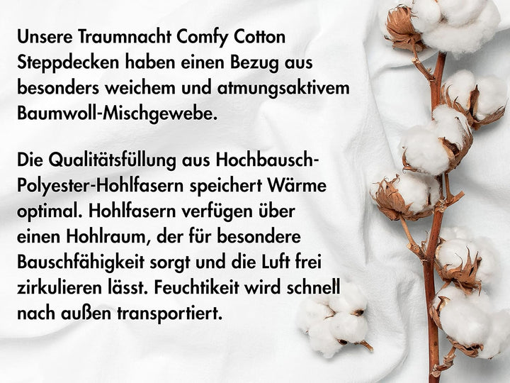 Traumnacht Comfy Cotton 4-Jahreszeiten teilbare Bettdecke, aus Baumwolle, Weiss, 135 x 200 cm, wasch