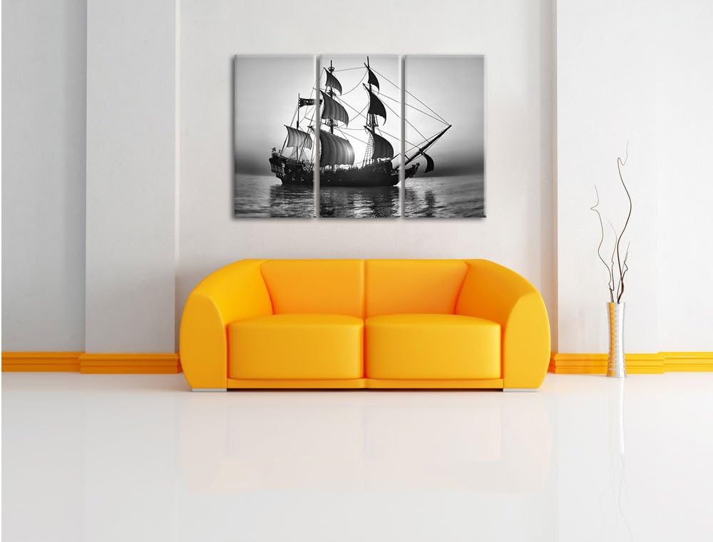 Pixxprint Altes Segelschiff 3Teiler 120x80 cm Leinwandbild Wandbild Kunstdruck
