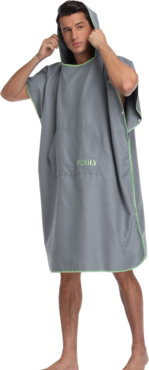 FLYILY Microfaser Surf Poncho Handtuch mit Kapuze Bademantel zum Schwimmen und Strand wechseln Einhe